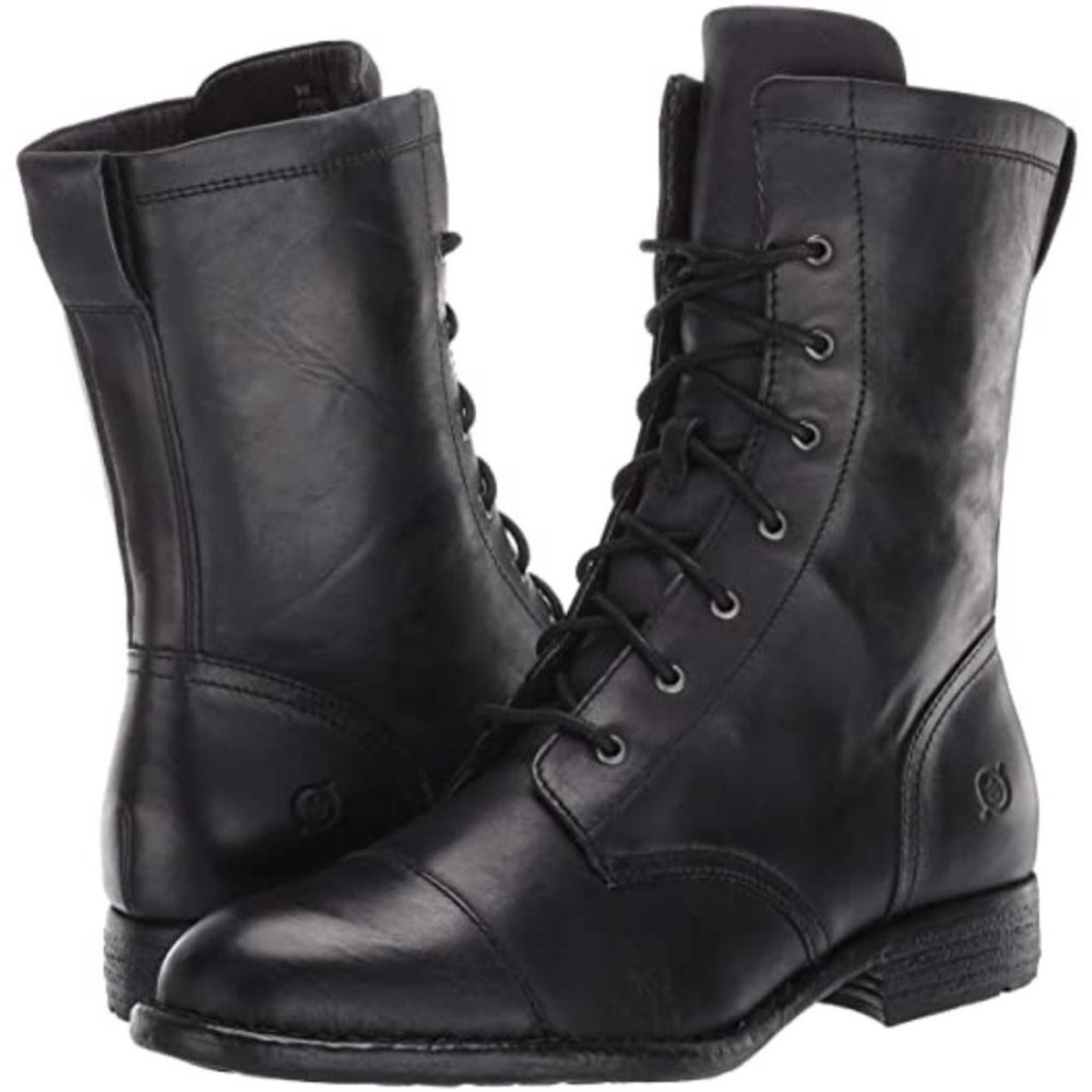 Born Black Leather Moto Lace Up Boots